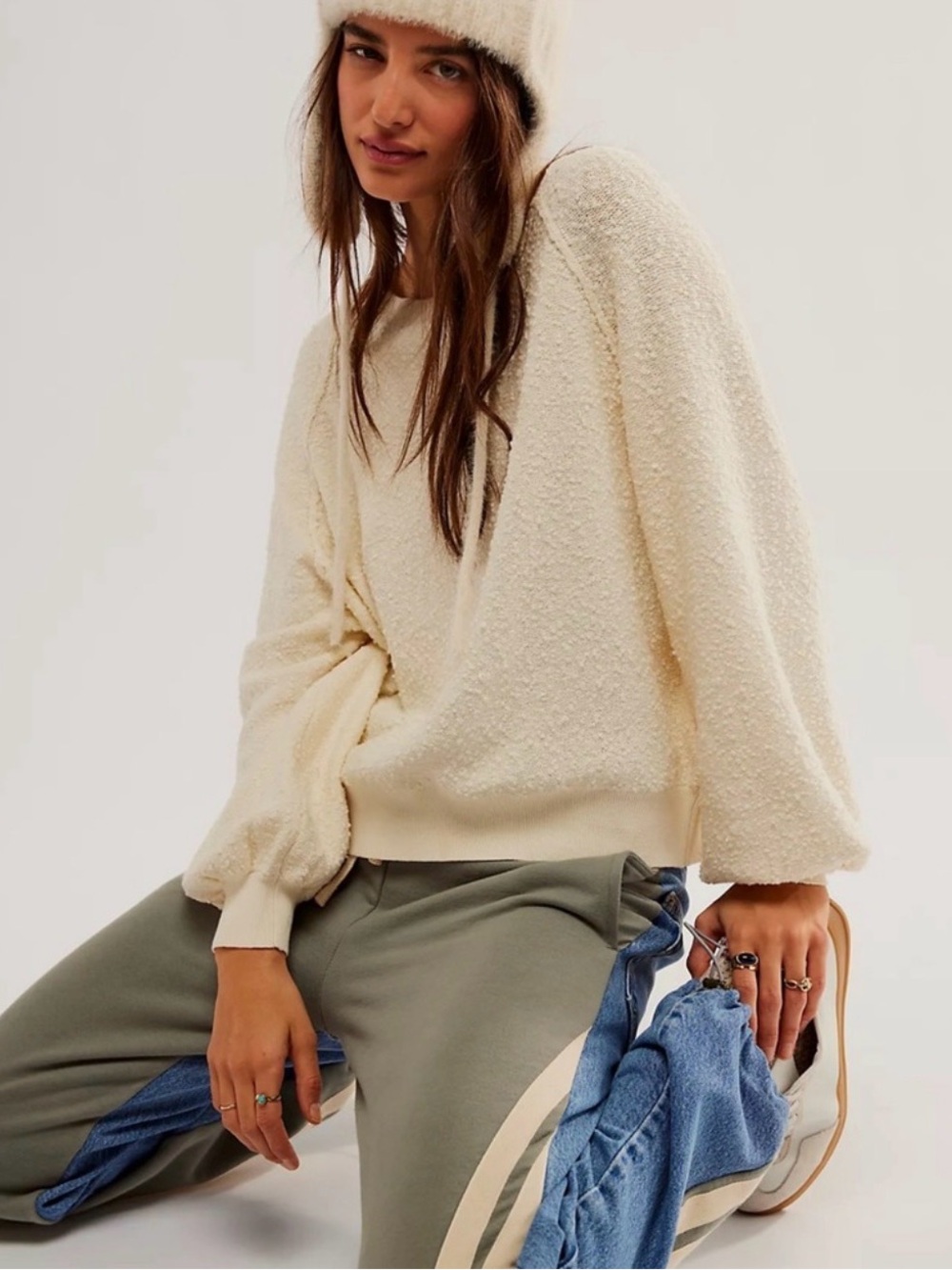 Free People Found My Friend Cream Bouclé Scoopneck Sweater